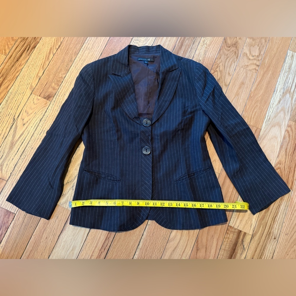 Lafayette 148 Blazer Brown Pinstripe 100% Linen 2 Button Career Jacket Women 10 - Picture 13 of 13
